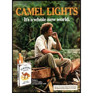 1985 Camel Lights Cigarettes Vintage Print Ad Coconut Machete Wooden Canoe Art